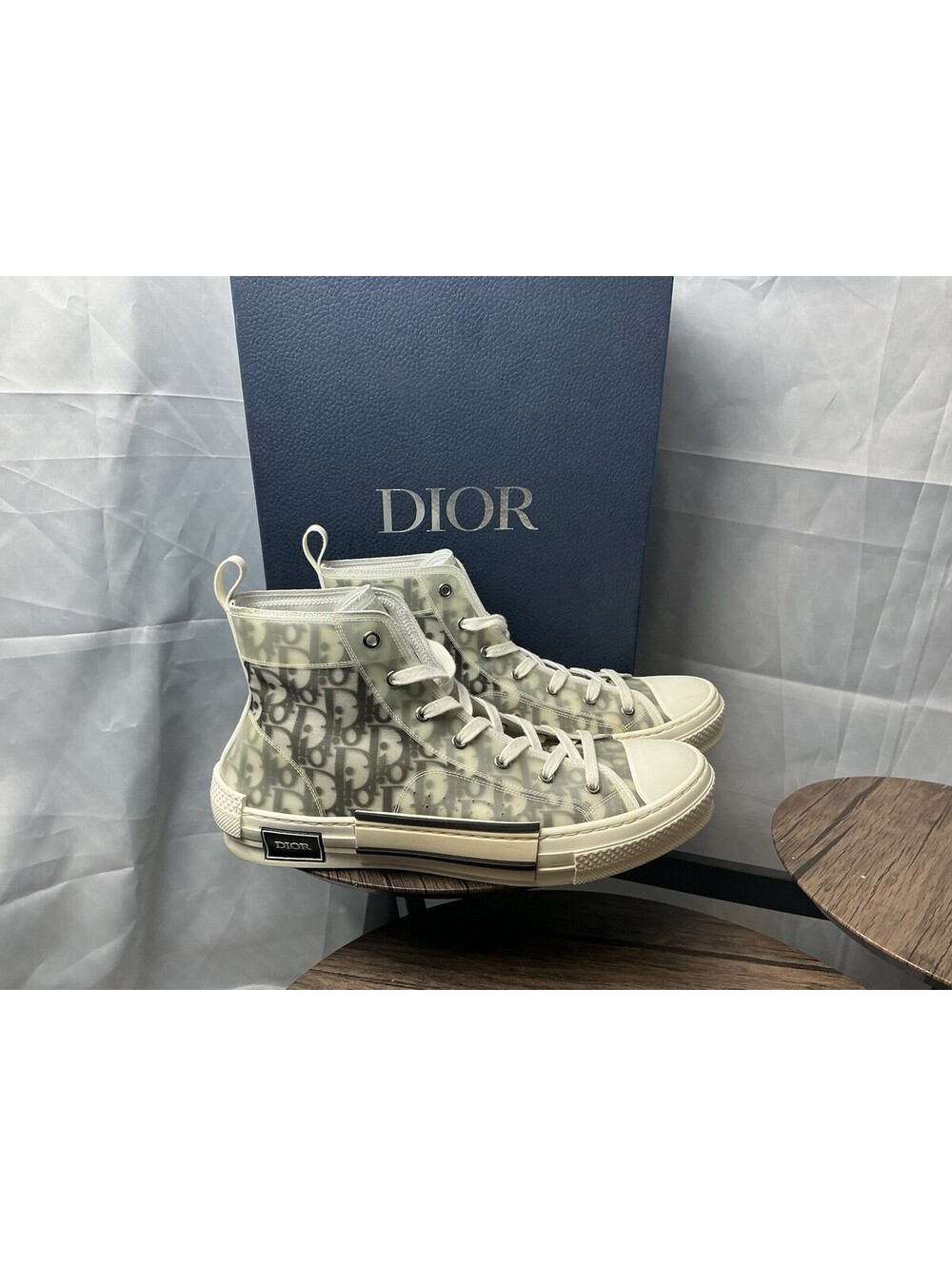 Dior B23 High-Top Sneaker in White and Gray